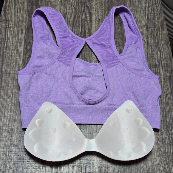 Padded Seamless Sports Bra Yoga Top Comfy Crop Athletic Gym CutoutBack Brand New - Picture 4 of 4